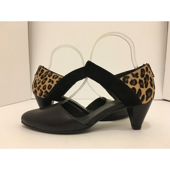 Sesto Meucci Breanne Women's Heels Black Leather Cheetah Hair Print Pumps 8.5 M - Picture 2 of 12